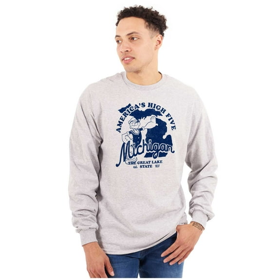Popeye Michigan MI Local State Pride Unisex Plus Size Long Sleeve Shirt Brisco Brands 3X