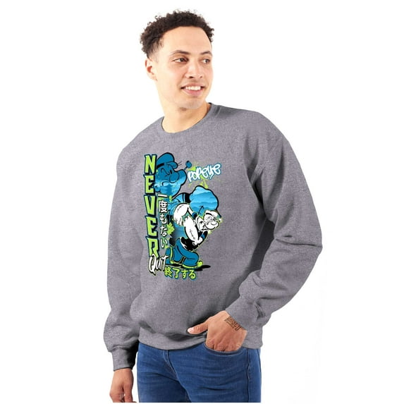 Popeye Never Quits Asian Inspired Men Big & Tall Sweatshirt Brisco Brands 2X