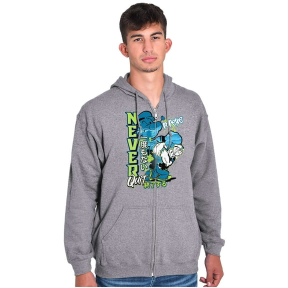 Popeye Never Quits Asian Inspired Men Big & Tall Zip Hoodie Brisco Brands 5X