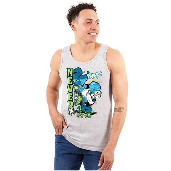 Popeye Never Quits Asian Inspired Tank Top Sleeveless Tee Men Brisco Brands 2X