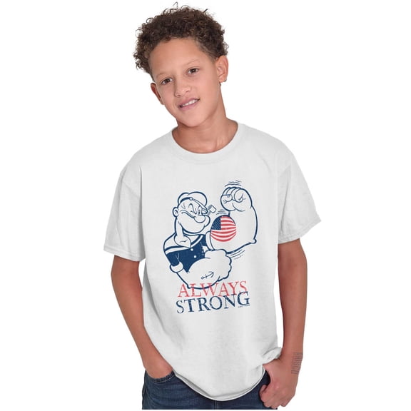 Popeye Patriotic American Flag Strong Crewneck T Shirts Boy Girl Teen Brisco Brands L