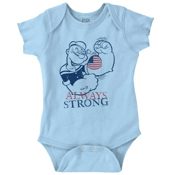 Popeye Patriotic American Flag Strong Romper Boys or Girls Infant Baby Brisco Brands 18M
