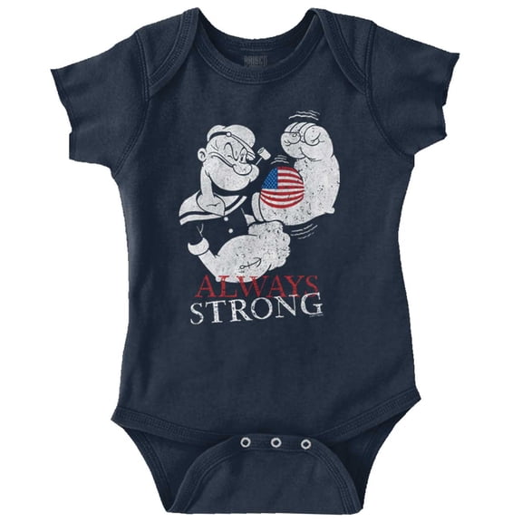 Popeye Patriotic American Flag Strong Romper Boys or Girls Infant Baby Brisco Brands 6M