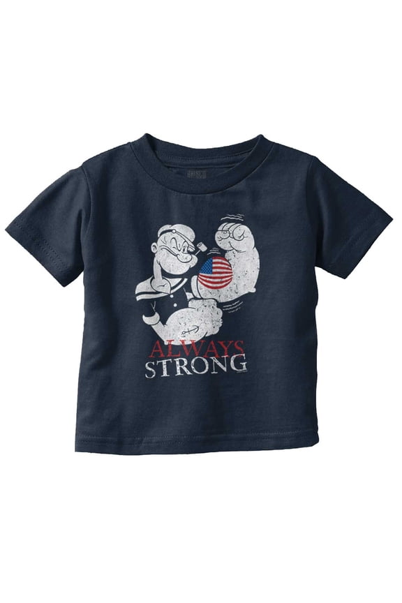 Popeye Patriotic American Flag Strong Toddler Boy Girl T Shirt Infant Toddler Brisco Brands 12M