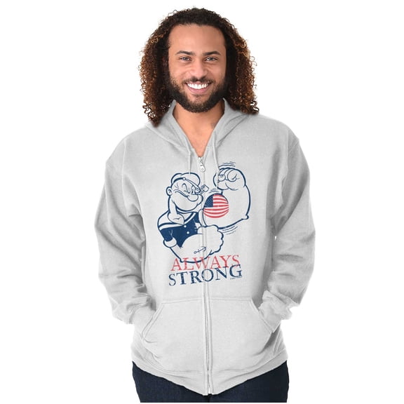 Popeye Patriotic American Flag Strong Zip Up Hoodie Men's Women's Brisco Brands L