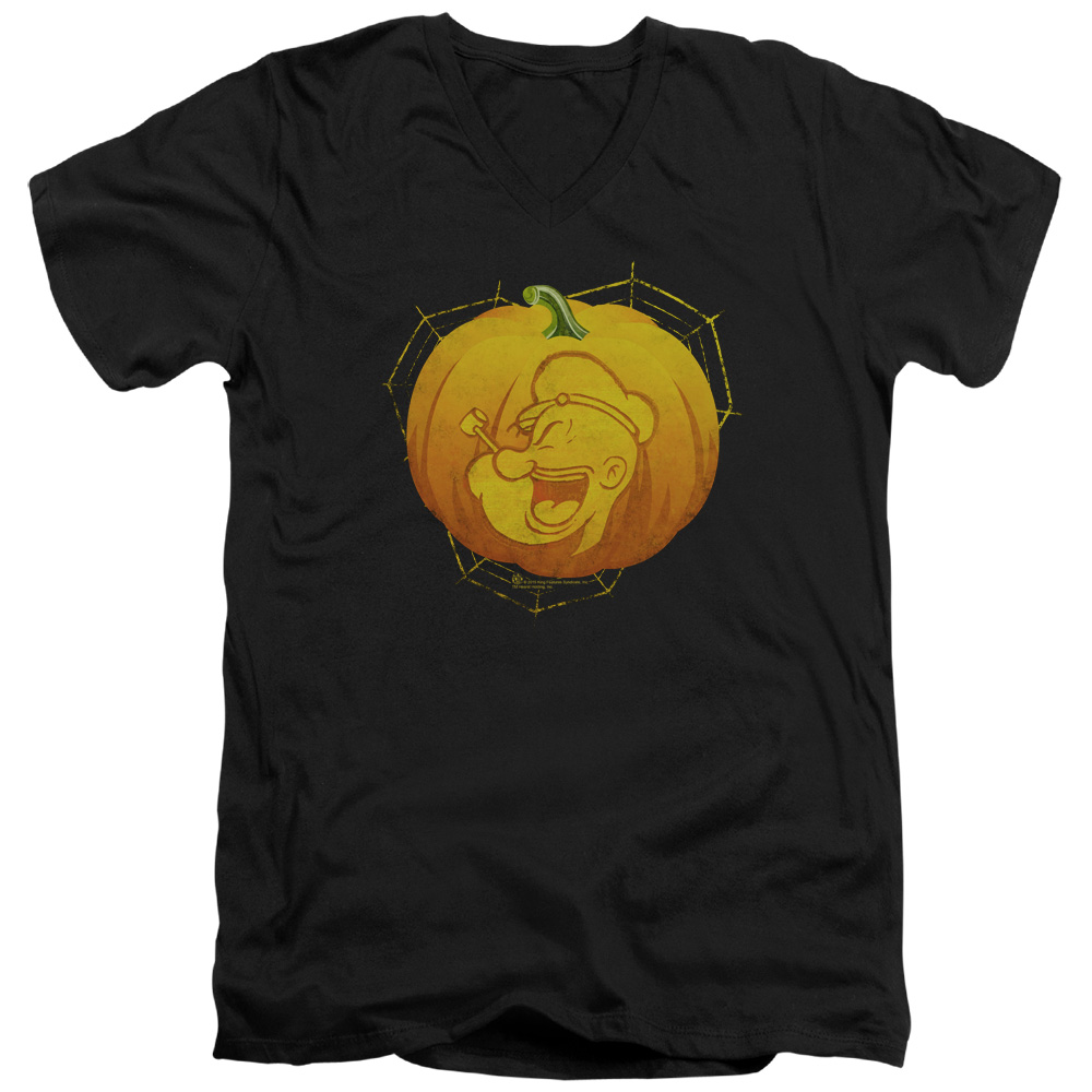 Popeye Pop O Lantern Adult V-Neck T-Shirt 30/1 T-Shirt Black - image 1 of 1