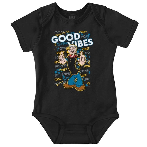 Popeye Positive Vibes Sailor Cartoon Romper Boys or Girls Infant Baby Brisco Brands 24M