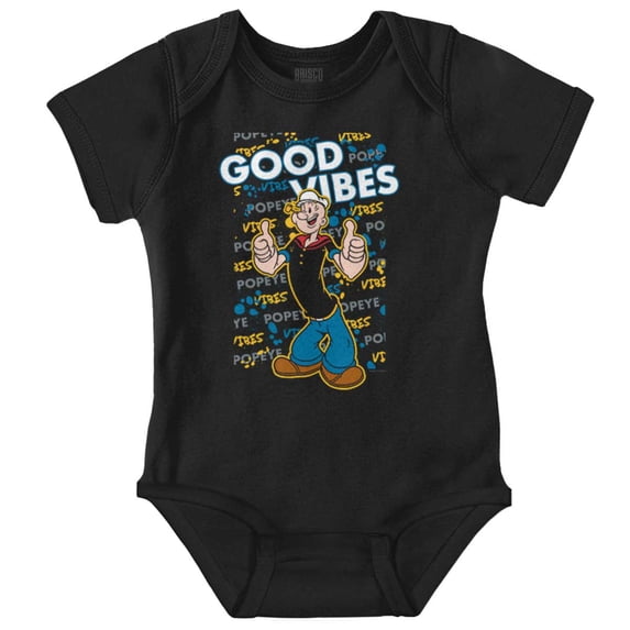 Popeye Positive Vibes Sailor Cartoon Romper Boys or Girls Infant Baby Brisco Brands NB
