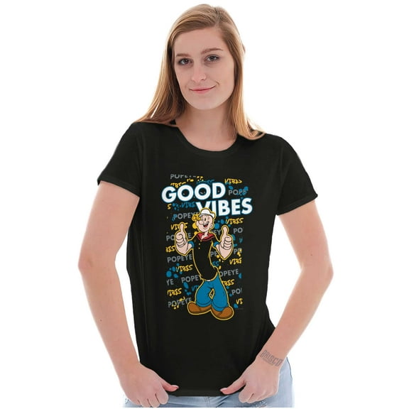 Popeye Positive Vibes Sailor Cartoon Women's T Shirt Ladies Tee Brisco Brands S