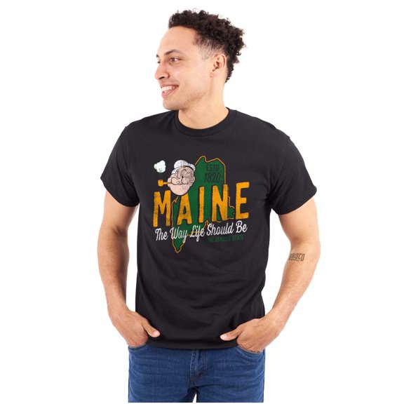 Popeye Sailor Maine State ME Cartoon Men's Graphic T Shirt Tees Brisco Brands M