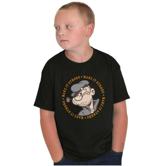 Popeye Sailor Make It Strong Quote Crewneck T Shirts Boy Girl Teen Brisco Brands XS