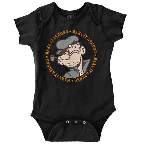 Popeye Sailor Make It Strong Quote Romper Boys or Girls Infant Baby Brisco Brands 12M