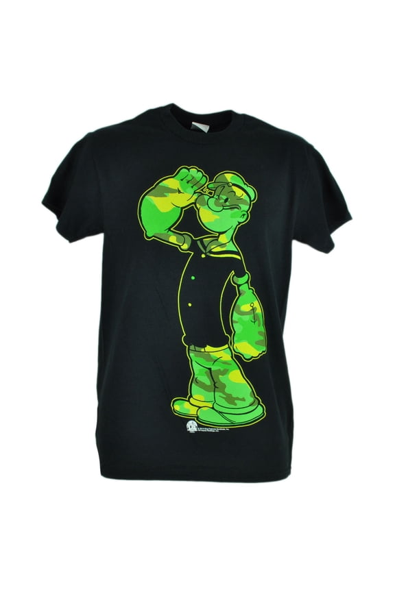 Popeye Sailor Man Camouflage Camo Cartoon Tv Characters Black Tshirt Tee Small