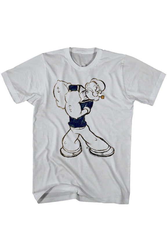 Popeye The Sailorman Fighting Stance Men's T Shirt (Silver, Adult5XL)