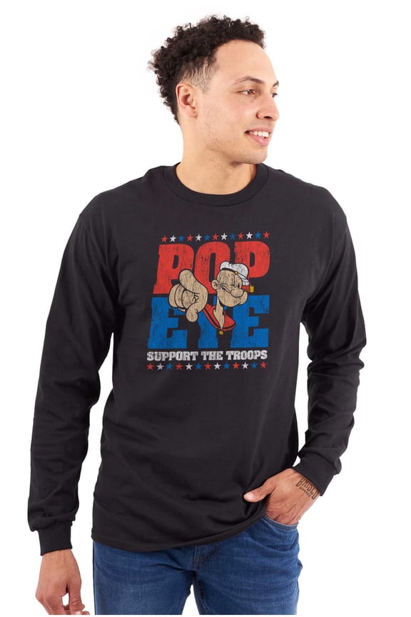 Popeye Sailor Man Support the Troops Long Sleeve TShirt Men Women Brisco Brands S