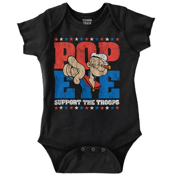 Popeye Sailor Man Support the Troops Romper Boys or Girls Infant Baby Brisco Brands 12M