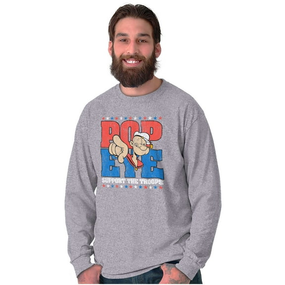 Popeye Sailor Man Support the Troops Unisex Plus Size Long Sleeve Shirt Brisco Brands 3X