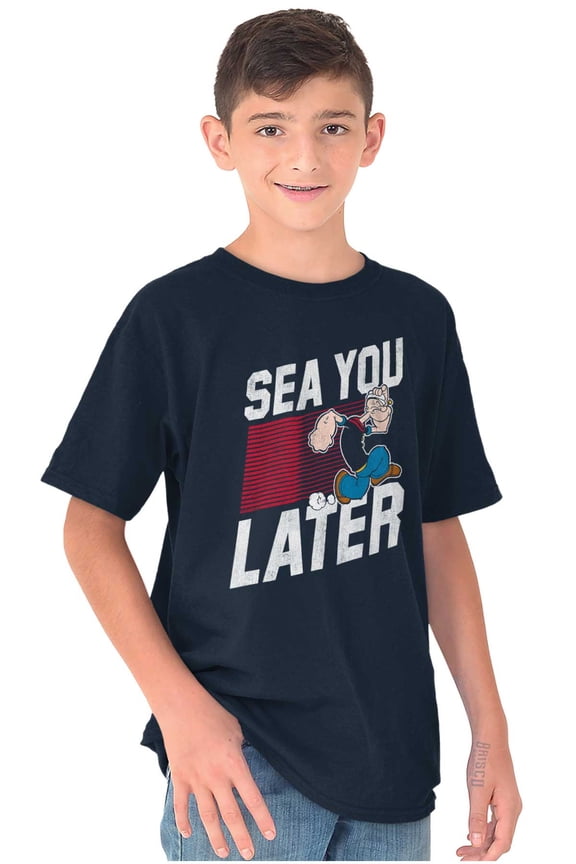 Popeye Sea You Later Funny Beach Pun Crewneck T Shirts Boy Girl Teen Brisco Brands XS
