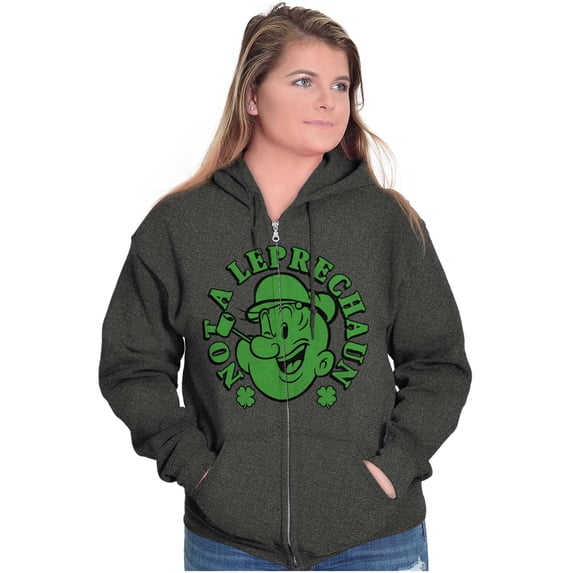 Popeye St Paddys Not A Leprechaun Zip Up Hoodie Men's Women's Brisco Brands L