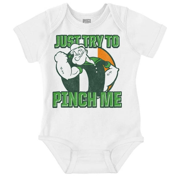Popeye St Paddys Try To Pinch Me Romper Boys or Girls Infant Baby Brisco Brands NB