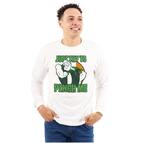 Popeye St Paddys Try To Pinch Me Unisex Plus Size Long Sleeve Tee Shirt Brisco Brands 3X