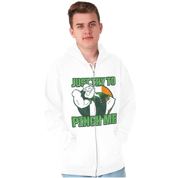 Popeye St Paddys Try To Pinch Me Unisex Plus Size Zip Hoodie Brisco Brands 2X
