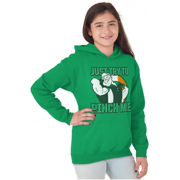 Popeye St Paddys Try To Pinch Me Youth Hoodie Boy Girl Teen Brisco Brands XS