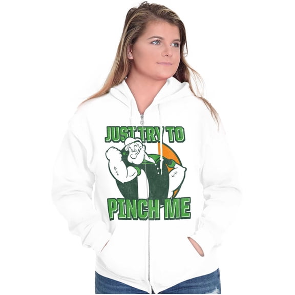 Popeye St Paddys Try To Pinch Me Zip Up Hoodie Men's Women's Brisco Brands M