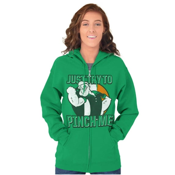 Popeye St Paddys Try To Pinch Me Zip Up Hoodie Men's Women's Brisco Brands S