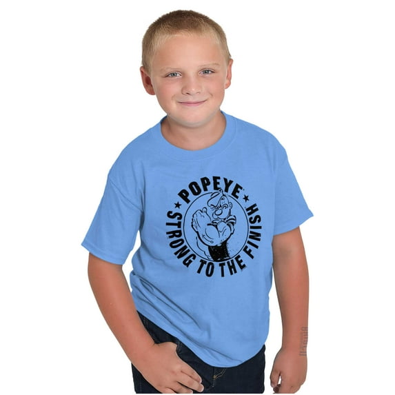 Popeye Strong To The Finish Flexing Crewneck T Shirts Boy Girl Teen Brisco Brands S