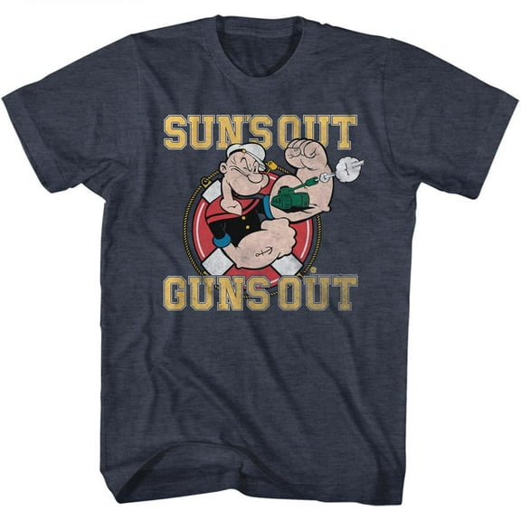 Popeye Suns Out Guns Out Navy Heather Adult T-Shirt