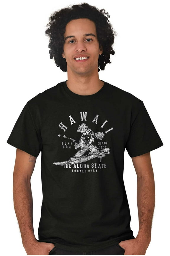 Popeye Surfing in Hawaii Aloha State Men's Graphic T Shirt Tees Brisco Brands S