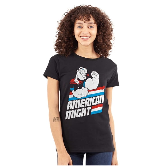 Popeye The Sailor Man American Might Women's T Shirt Ladies Tee Brisco Brands L