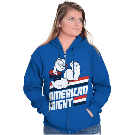 Popeye The Sailor Man American Might Zip Up Hoodie Men's Women's Brisco Brands X