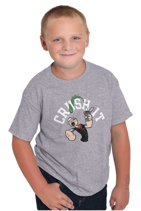 Popeye The Sailor Man Crush It Funny Crewneck T Shirts Boy Girl Teen Brisco Brands S