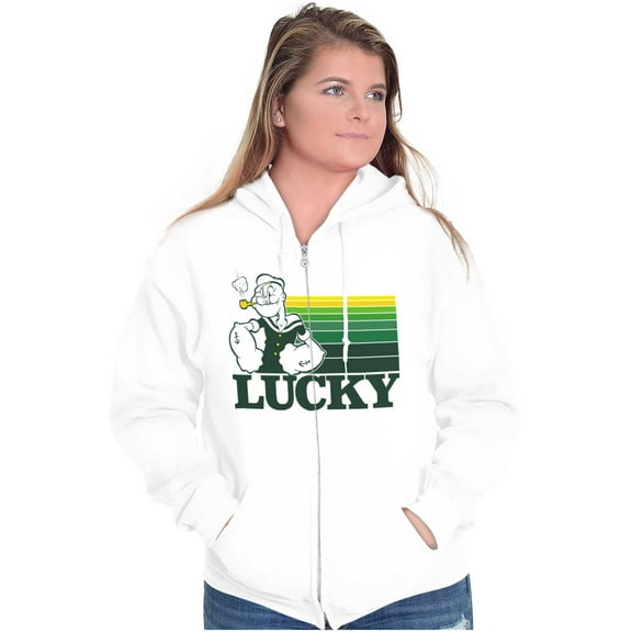 Popeye The Sailor Man Lucky St Paddys Zip Up Hoodie Men's Women's Brisco Brands M