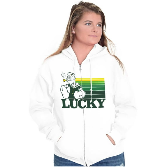 Popeye The Sailor Man Lucky St Paddys Zip Up Hoodie Men's Women's Brisco Brands M