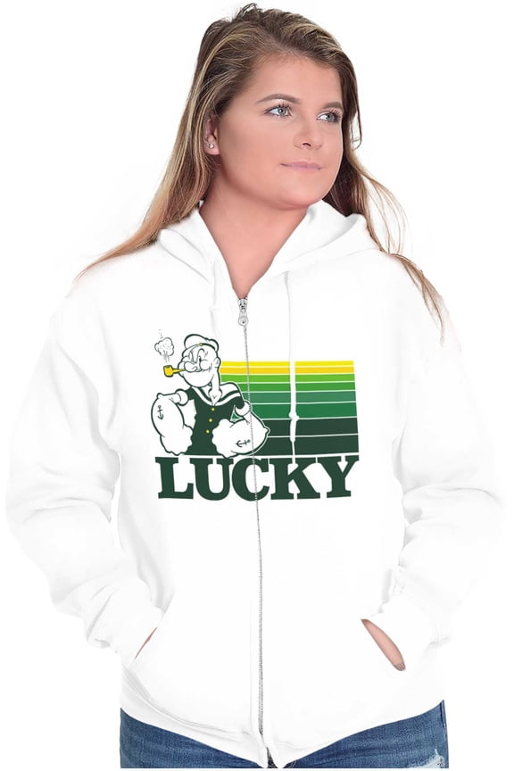 Popeye The Sailor Man Lucky St Paddys Zip Up Hoodie Men's Women's Brisco Brands M