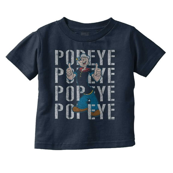 Popeye The Sailor Man On Repeat Retro Toddler Boy Girl T Shirt Infant Toddler Brisco Brands 12M