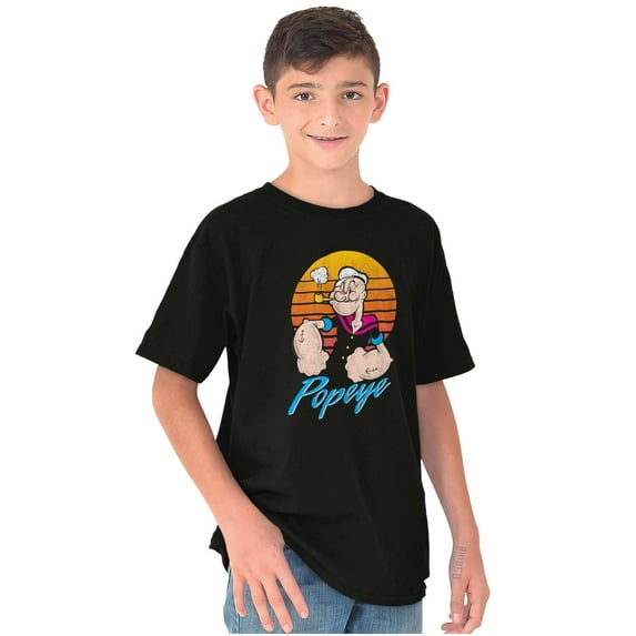Popeye The Sailor Man Retro Sunset Crewneck T Shirts Boy Girl Teen Brisco Brands XS