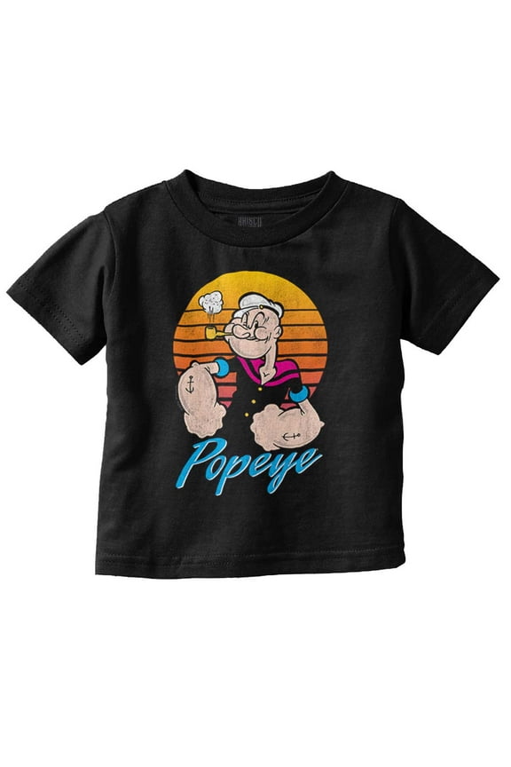 Popeye The Sailor Man Retro Sunset Toddler Boy Girl T Shirt Infant Toddler Brisco Brands 18M