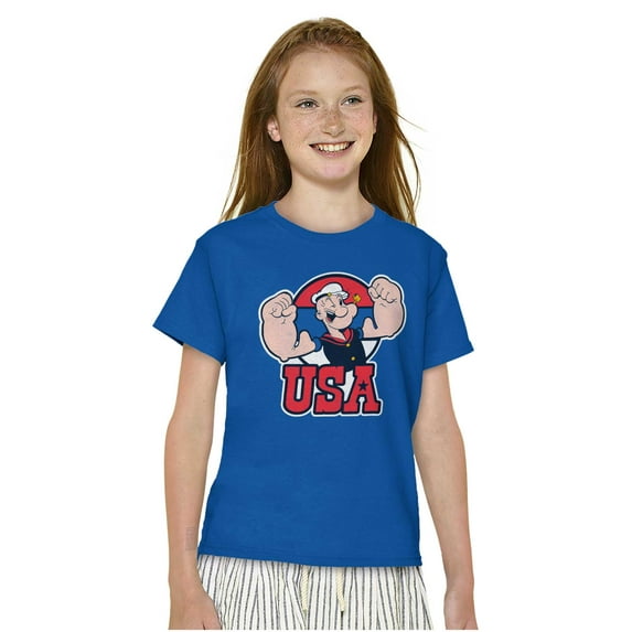 Popeye The Sailor Man USA Muscle Crewneck T Shirts Boy Girl Teen Brisco Brands S