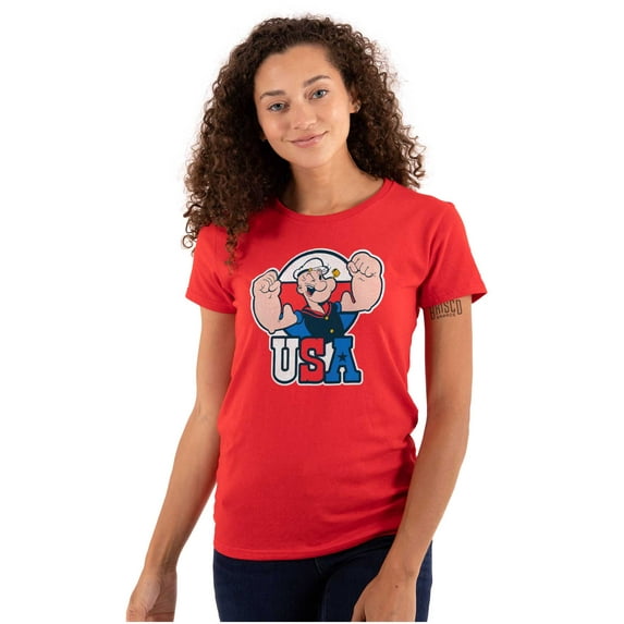 Popeye The Sailor Man USA Muscle Women's T Shirt Ladies Tee Brisco Brands X