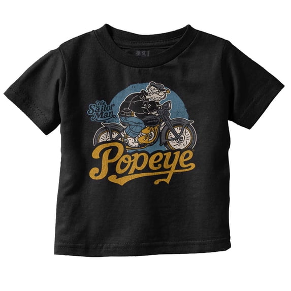 Popeye The Sailorman Biker Cartoon Toddler Boy Girl T Shirt Infant Toddler Brisco Brands 4T