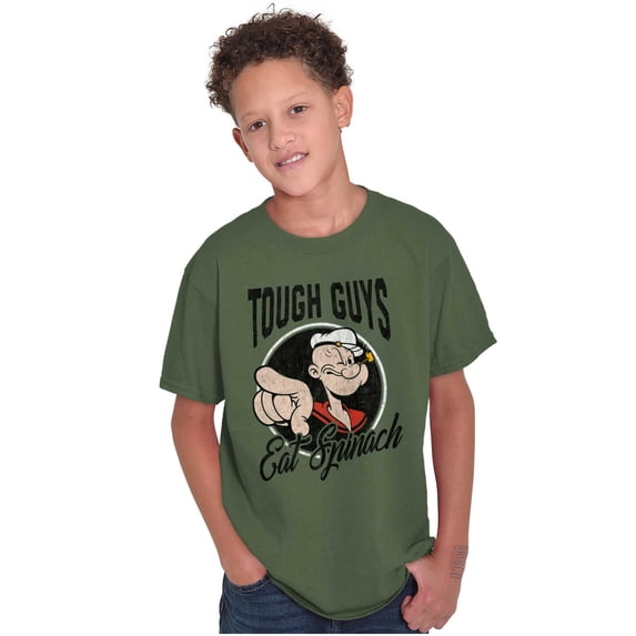 Popeye Tough Guys Eat Spinach Funny Boys Kids T Shirt Tees Tops Teen Brisco Brands S