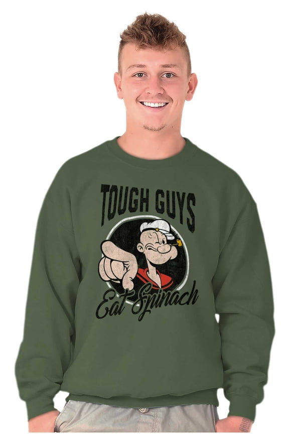 Popeye Tough Guys Eat Spinach Funny Men's Crewneck Sweatshirt Brisco Brands S