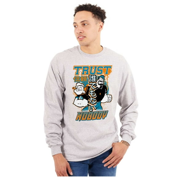 Popeye Trust Nobody Asian Inspired Men Big & Tall Long Sleeve Tee Brisco Brands 3X