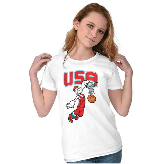 Popeye USA Basketball Dunk Cartoon Women's T Shirt Ladies Tee Brisco Brands L