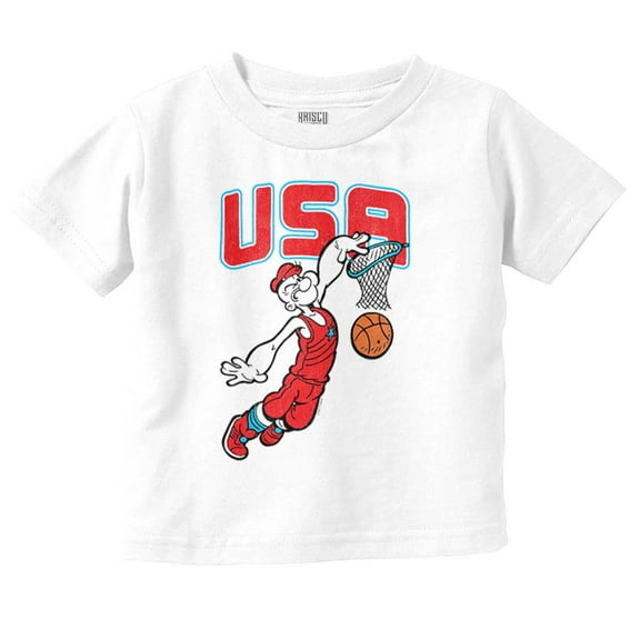 Popeye USA Basketball Dunk Cartoon Youth T Shirt Tee Boys Infant Toddler Brisco Brands 6M