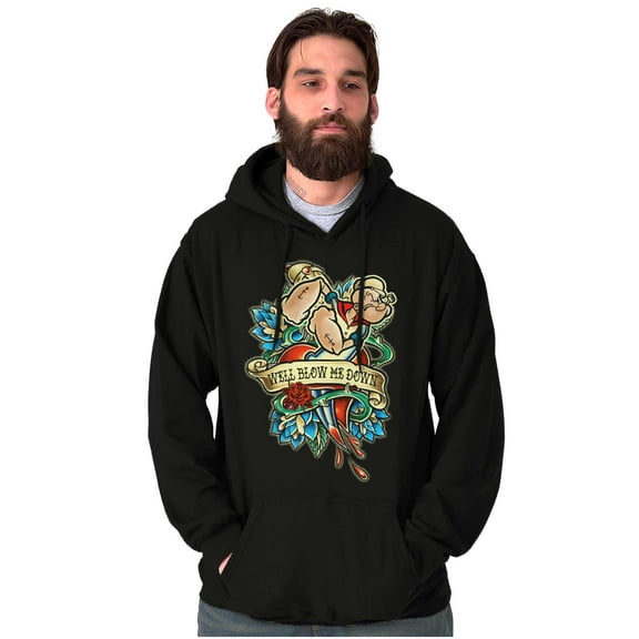 Popeye Well Blow Me Down Tattoo Unisex Plus Size Hoodie Brisco Brands 2X